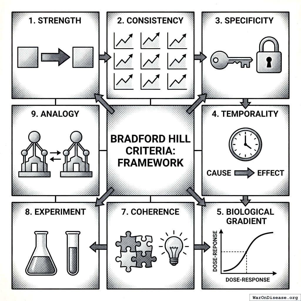Nine ways to tell if A causes B or if you’re just making things up. Bradford Hill wrote them down in 1965. You’ve been ignoring them.
